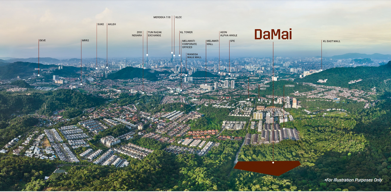 Aerial area view showing DaMai Melawati, Bukit Tabur and nearby Kuala Lumpur landmarks