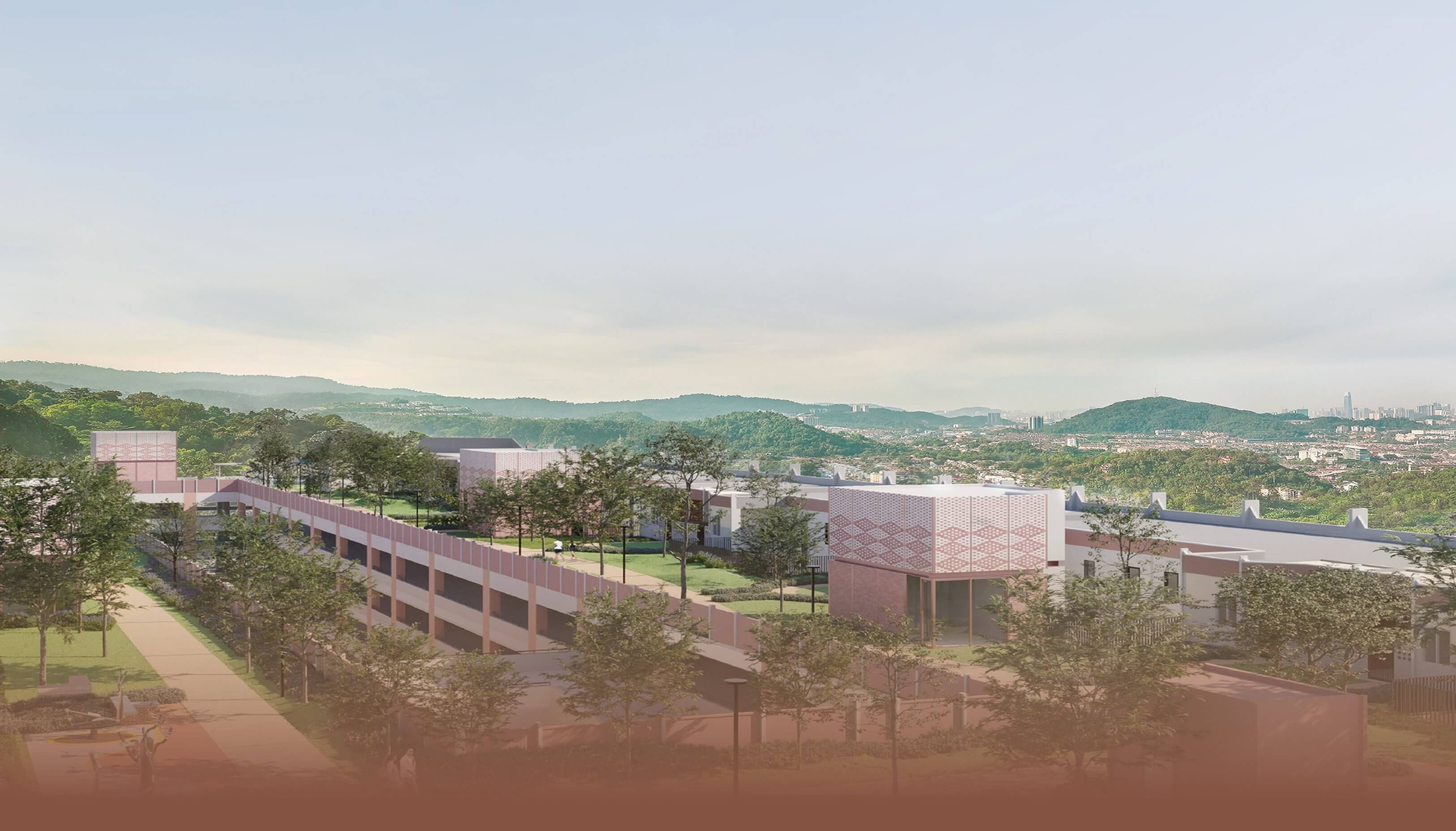 Rooftop jogging track and landscaped deck with Taman Melawati views